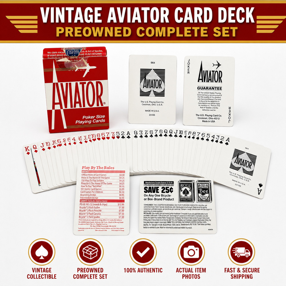 VTG Aviator Poker 914 Complete Playing Cards Red Deck Box USA Preowned
